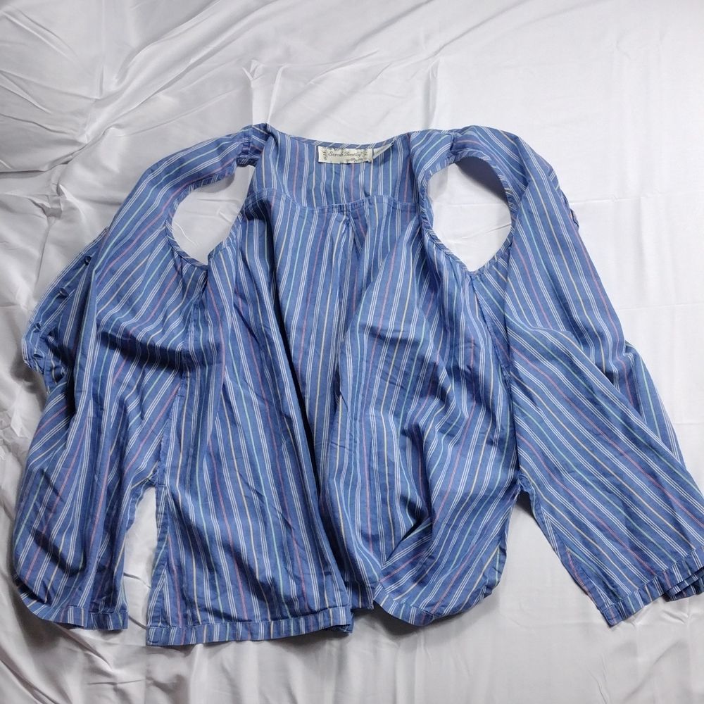 Sarah Bentley Vintage Striped Pearl Button Pleated Back Sleeveless Top - Picture 12 of 15